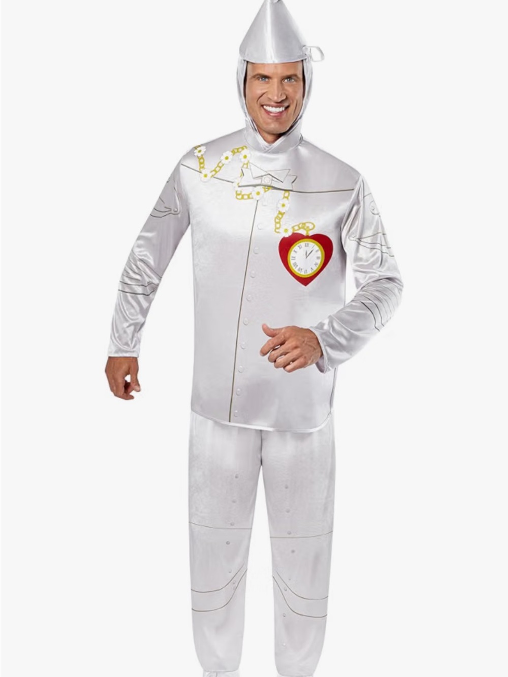 Silver Tin Man Kids Costume with Heart Clock with oil can